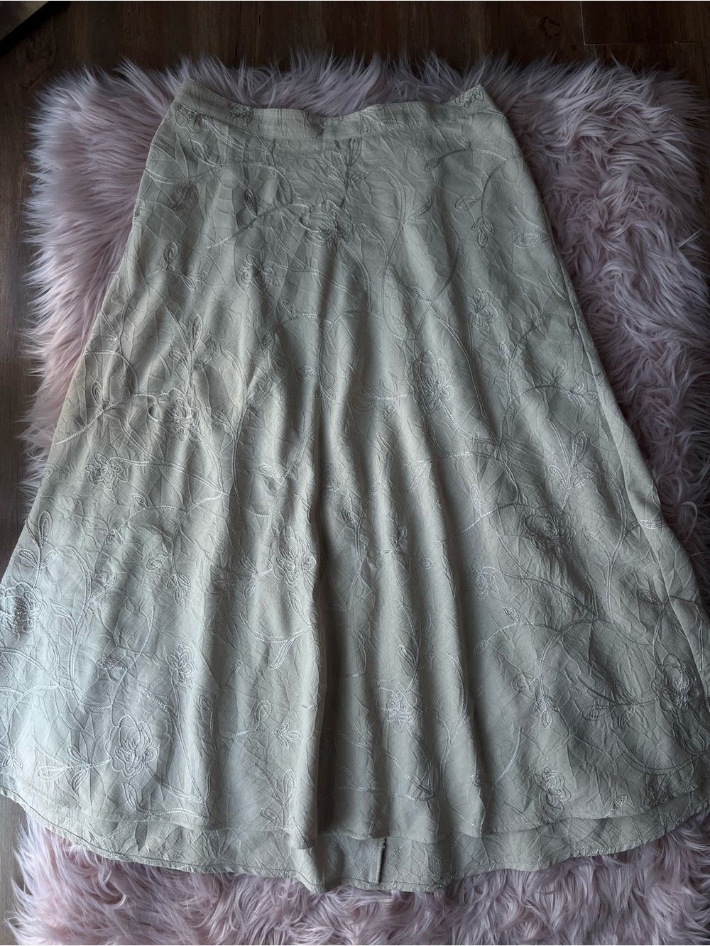 TanJay Cream Embroidered Midi Skirt
